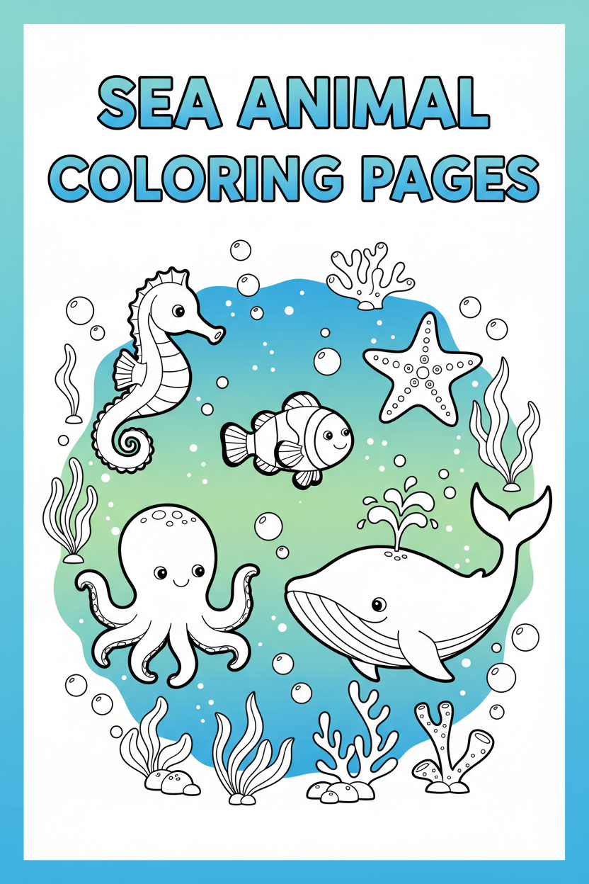 Sea Animal Coloring Pages PDF — Printable Ocean Kids Coloring Book Guide
